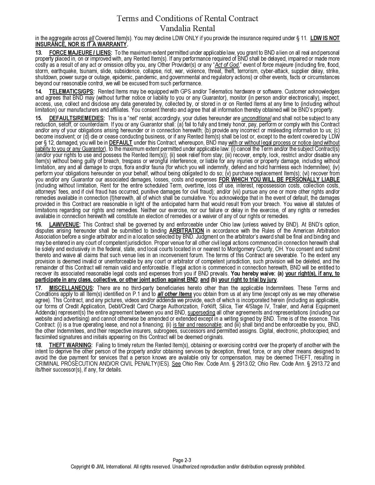 Rental Terms & Conditions - Vandalia Rental