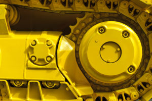Track Drive Gear, Bulldozer Sprocket Mechanism, Large Yellow Industrial Equipment